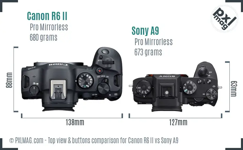 Canon R6 II vs Sony A9 top view buttons comparison