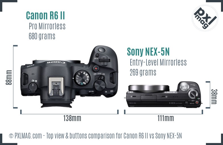 Canon R6 II vs Sony NEX-5N top view buttons comparison