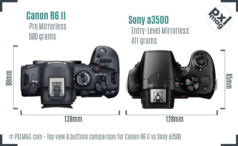 Canon R6 II vs Sony a3500 top view buttons comparison Canon R6 II vs Sony a3500 top view buttons comparison