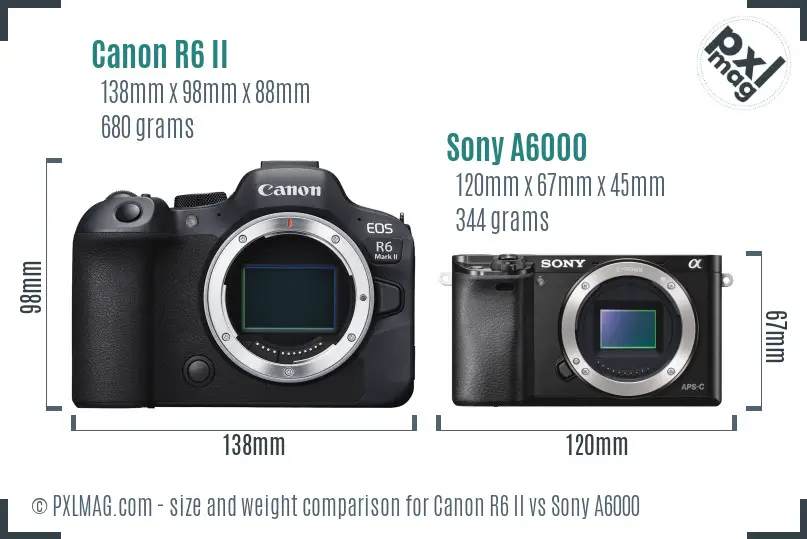 Canon R6 II vs Sony A6000 size comparison Canon R6 II vs Sony A6000 size comparison