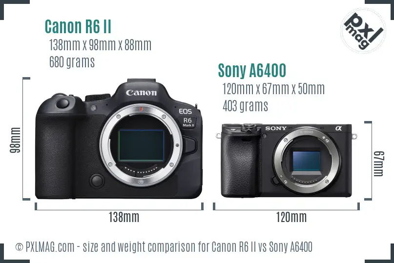 Canon R6 II vs Sony A6400 size comparison Canon R6 II vs Sony A6400 size comparison