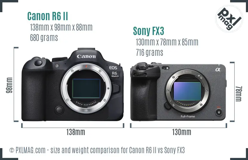 Canon R6 II vs Sony FX3 size comparison Canon R6 II vs Sony FX3 size comparison