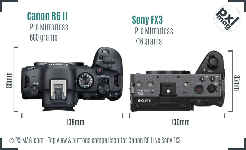 Canon R6 II vs Sony FX3 top view buttons comparison