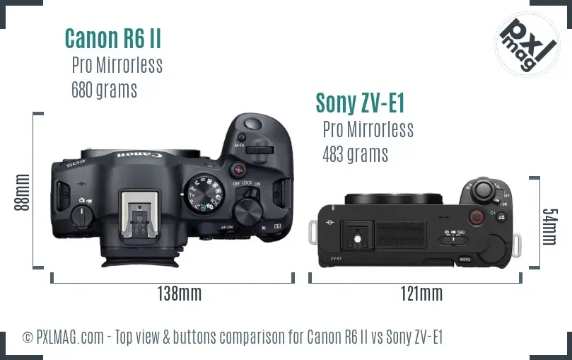 Canon R6 II vs Sony ZV-E1 top view buttons comparison