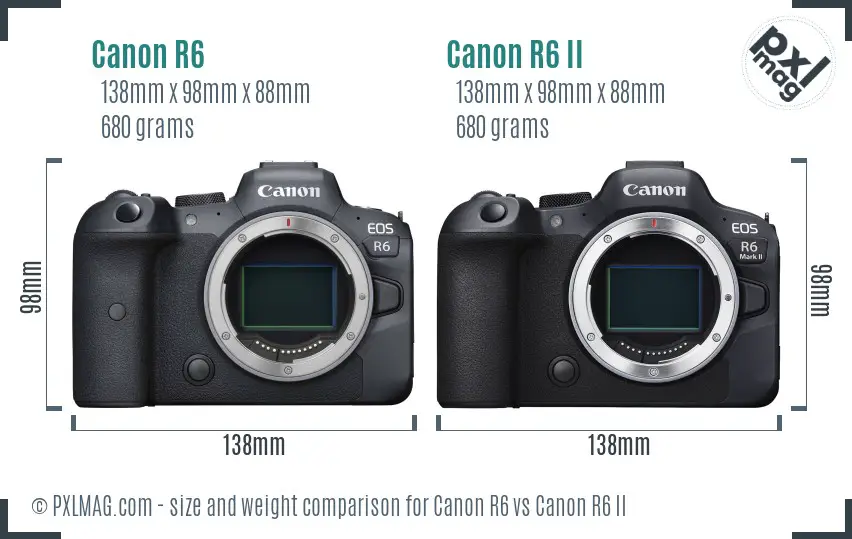 Canon R6 vs Canon R6 II size comparison