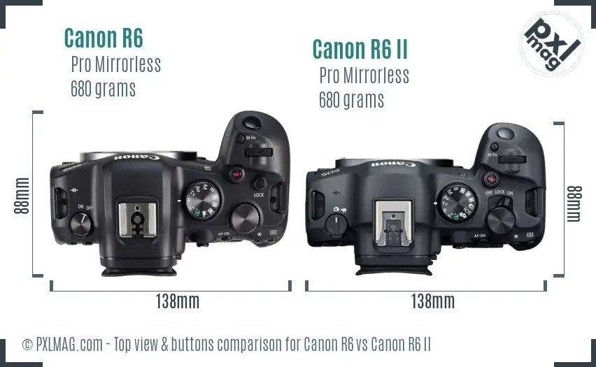 Canon R6 vs Canon R6 II top view buttons comparison