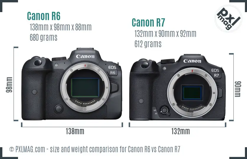 Canon R6 vs Canon R7 size comparison