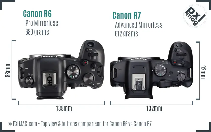 Canon R6 vs Canon R7 top view buttons comparison