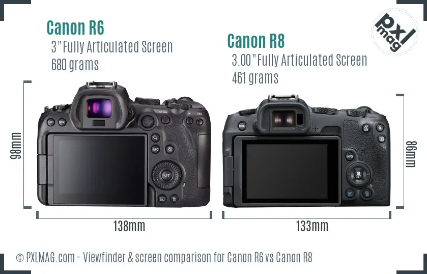 Canon R6 vs Canon R8 Screen and Viewfinder comparison