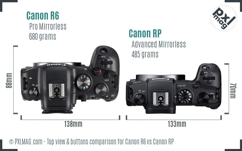 Canon R6 vs Canon RP top view buttons comparison