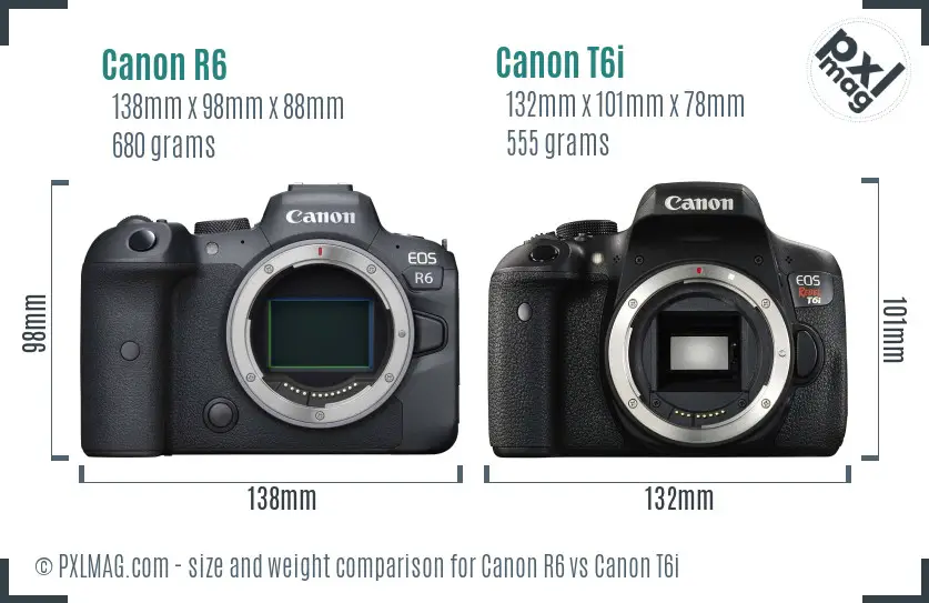 Canon R6 vs Canon T6i size comparison