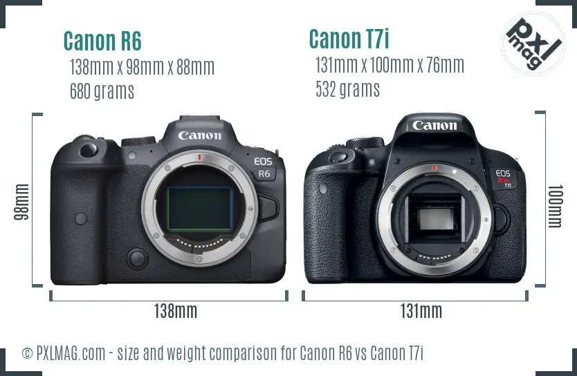 Canon R6 vs Canon T7i size comparison Canon R6 vs Canon T7i size comparison