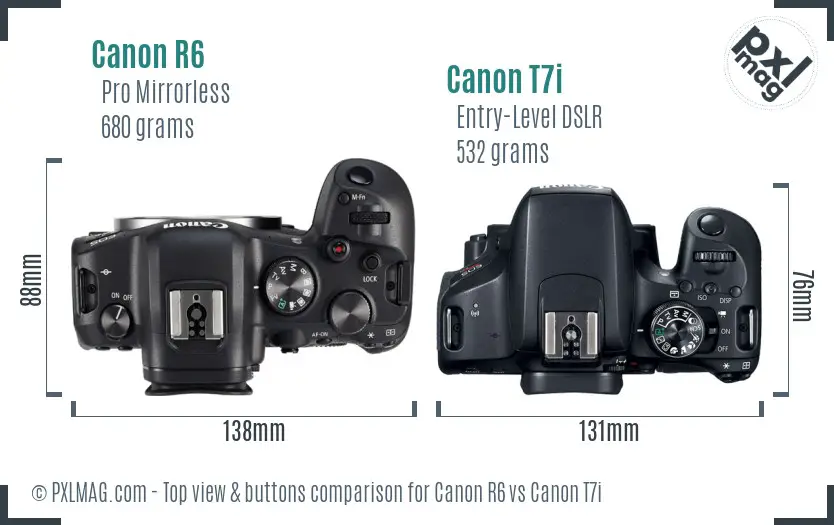 Canon R6 vs Canon T7i top view buttons comparison Canon R6 vs Canon T7i top view buttons comparison
