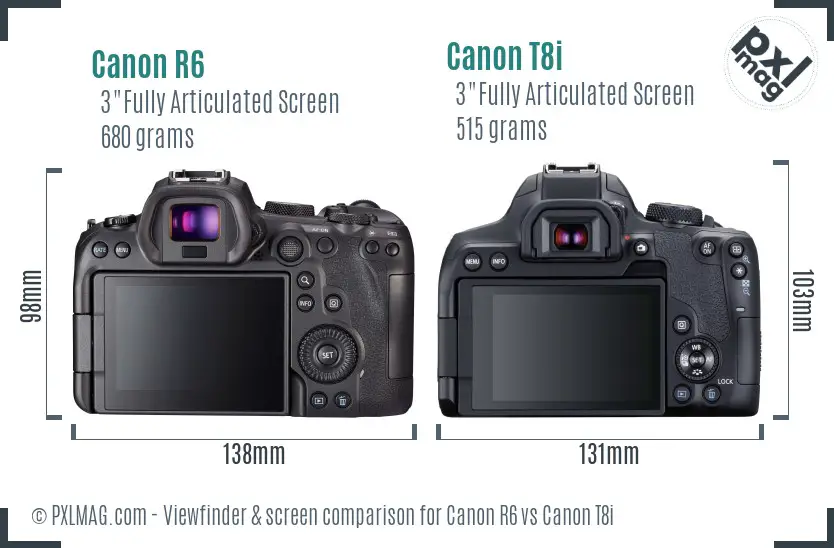 Canon R6 vs Canon T8i Screen and Viewfinder comparison