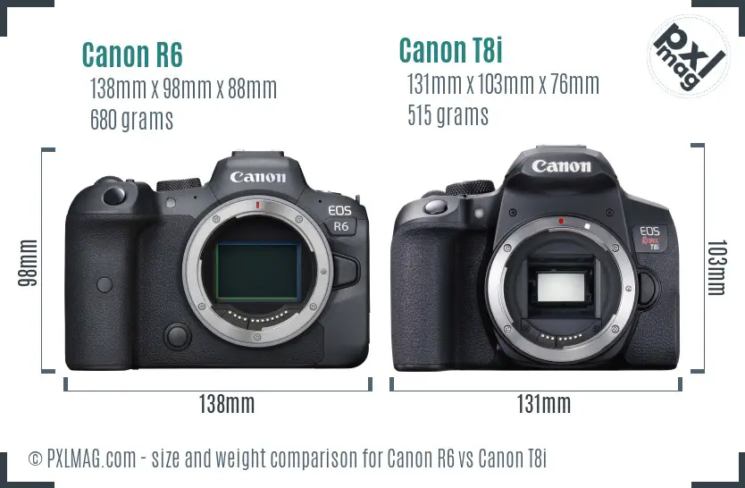 Canon R6 vs Canon T8i size comparison