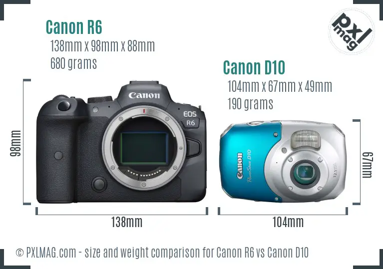Canon R6 vs Canon D10 size comparison Canon R6 vs Canon D10 size comparison