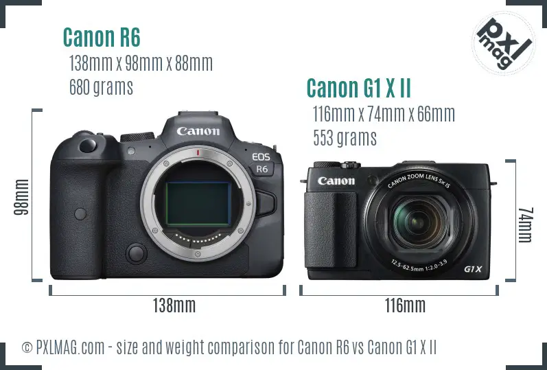 Canon R6 vs Canon G1 X II size comparison