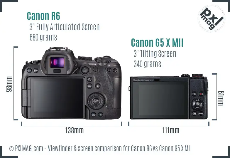 Canon R6 vs Canon G5 X MII Screen and Viewfinder comparison
