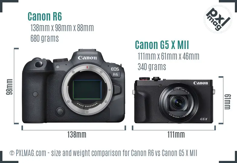 Canon R6 vs Canon G5 X MII size comparison
