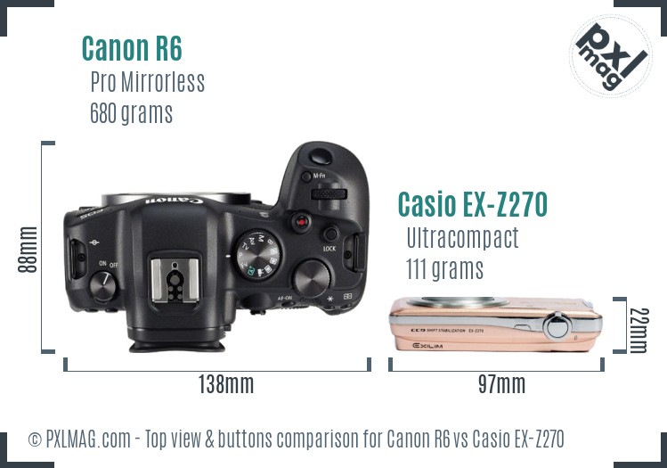 Canon R6 vs Casio EX-Z270 top view buttons comparison