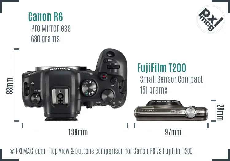 Canon R6 vs FujiFilm T200 top view buttons comparison Canon R6 vs FujiFilm T200 top view buttons comparison