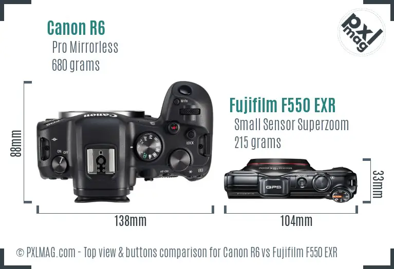 Canon R6 vs Fujifilm F550 EXR top view buttons comparison