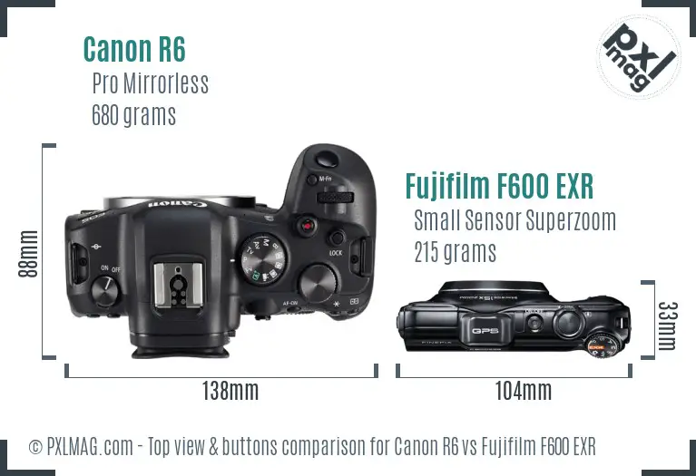 Canon R6 vs Fujifilm F600 EXR top view buttons comparison