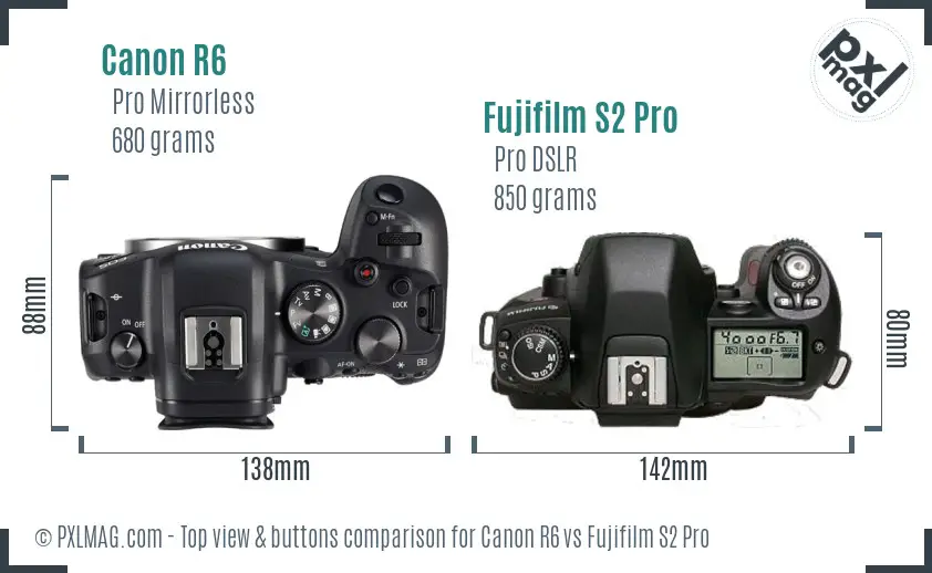 Canon R6 vs Fujifilm S2 Pro top view buttons comparison