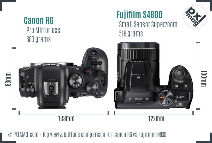 Canon R6 vs Fujifilm S4800 top view buttons comparison