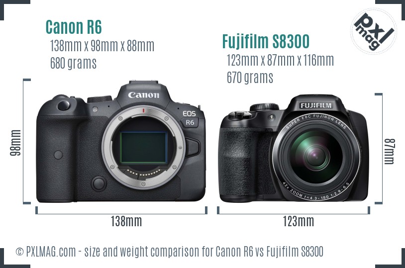 Canon R6 vs Fujifilm S8300 size comparison Canon R6 vs Fujifilm S8300 size comparison