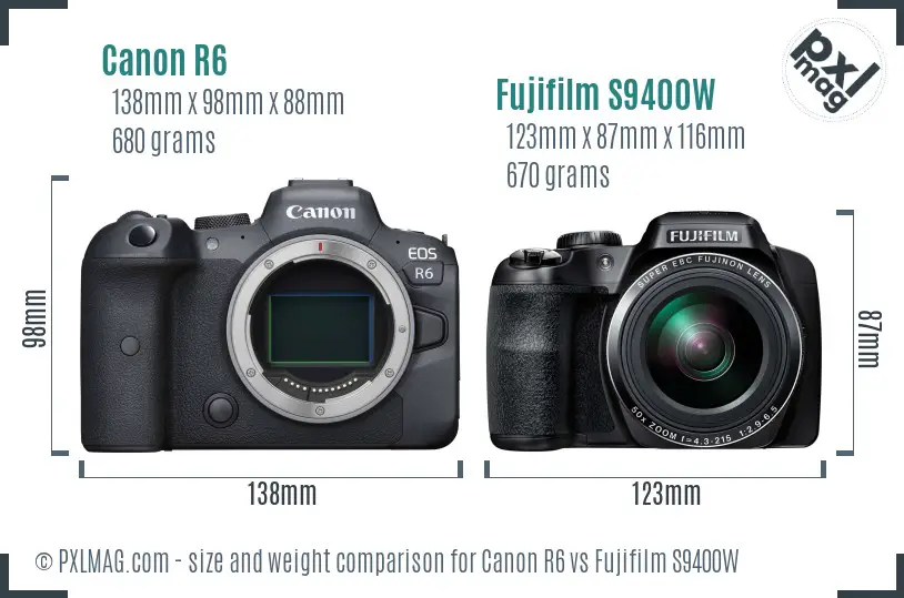 Canon R6 vs Fujifilm S9400W size comparison