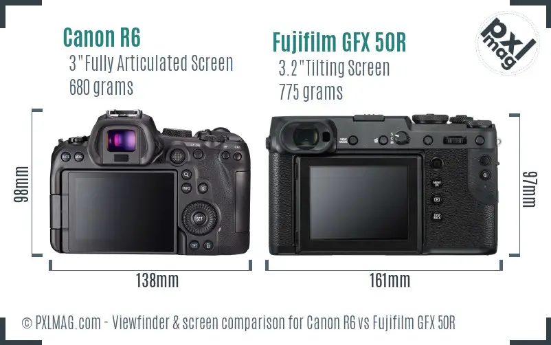 Canon R6 vs Fujifilm GFX 50R Screen and Viewfinder comparison