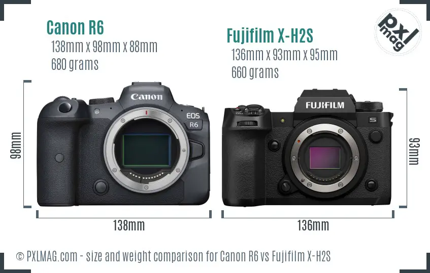 Canon R6 vs Fujifilm X-H2S size comparison