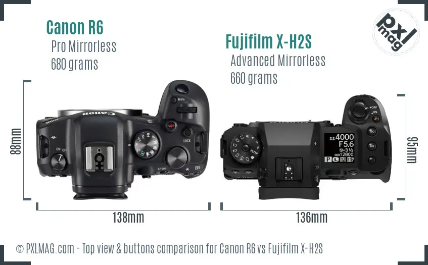 Canon R6 vs Fujifilm X-H2S top view buttons comparison