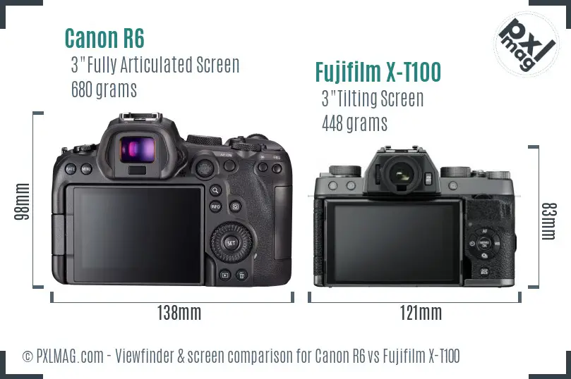 Canon R6 vs Fujifilm X-T100 Screen and Viewfinder comparison