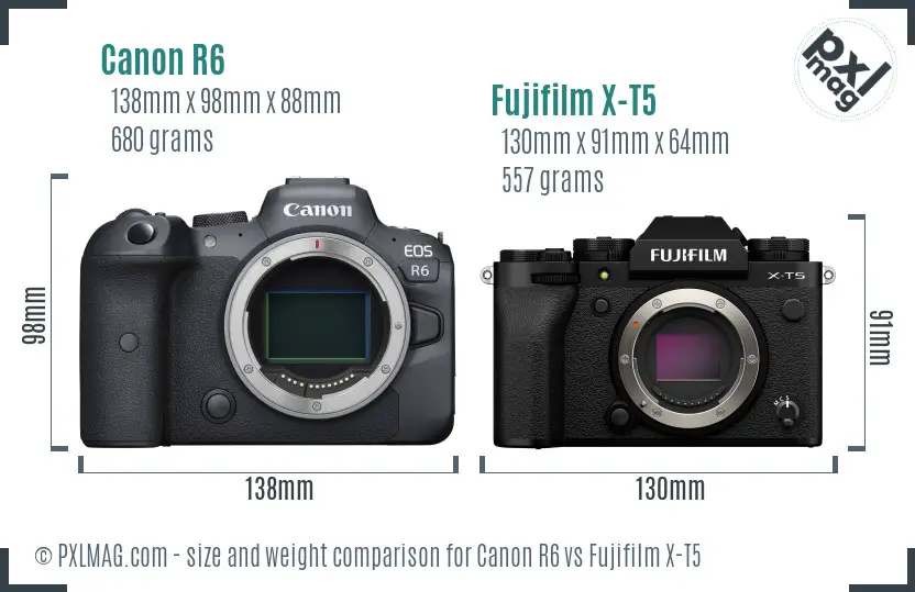 Canon R6 vs Fujifilm X-T5 size comparison