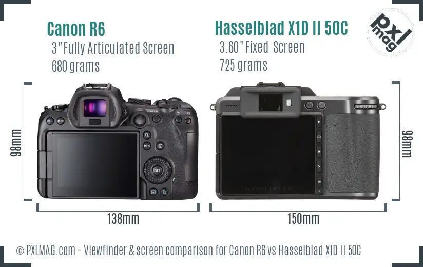 Canon R6 vs Hasselblad X1D II 50C Screen and Viewfinder comparison