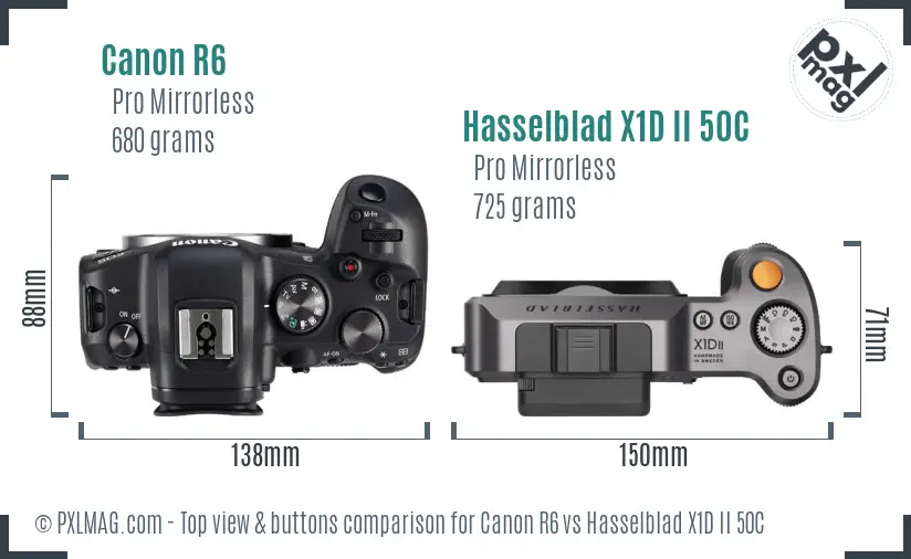 Canon R6 vs Hasselblad X1D II 50C top view buttons comparison