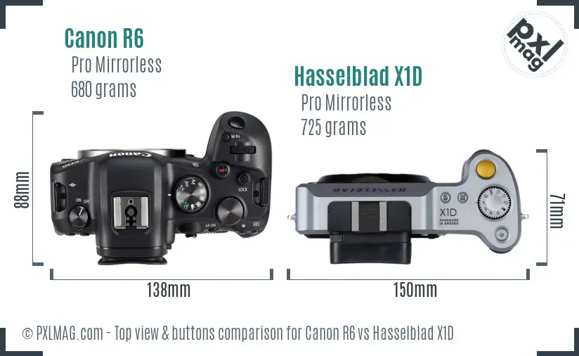 Canon R6 vs Hasselblad X1D top view buttons comparison Canon R6 vs Hasselblad X1D top view buttons comparison
