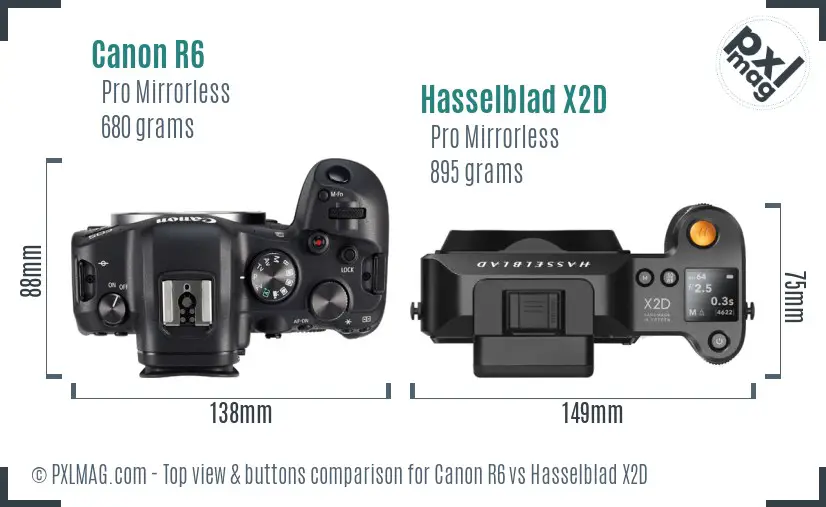 Canon R6 vs Hasselblad X2D top view buttons comparison