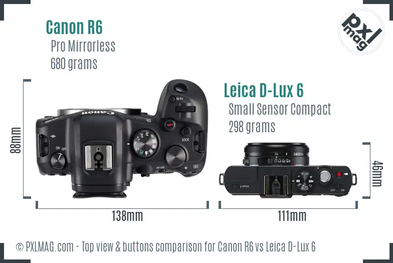 Canon R6 vs Leica D-Lux 6 top view buttons comparison