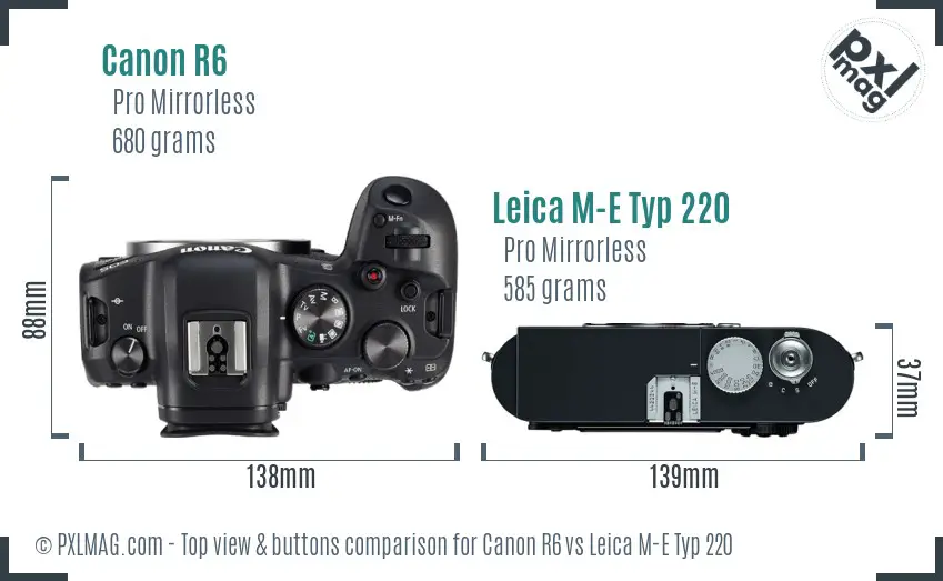 Canon R6 vs Leica M-E Typ 220 top view buttons comparison