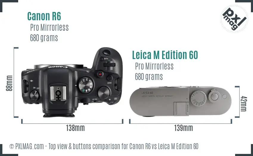 Canon R6 vs Leica M Edition 60 top view buttons comparison