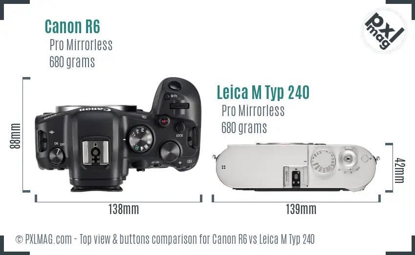 Canon R6 vs Leica M Typ 240 top view buttons comparison