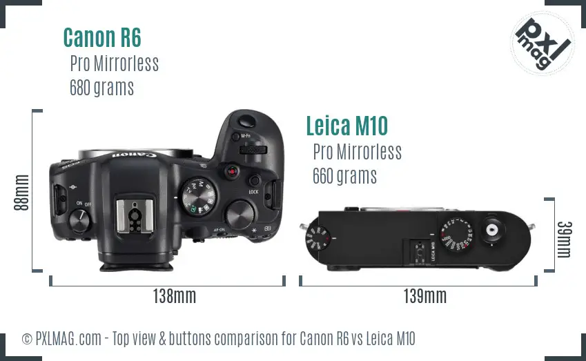 Canon R6 vs Leica M10 top view buttons comparison