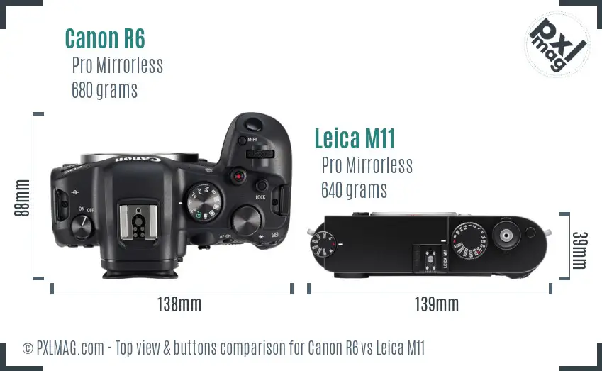 Canon R6 vs Leica M11 top view buttons comparison