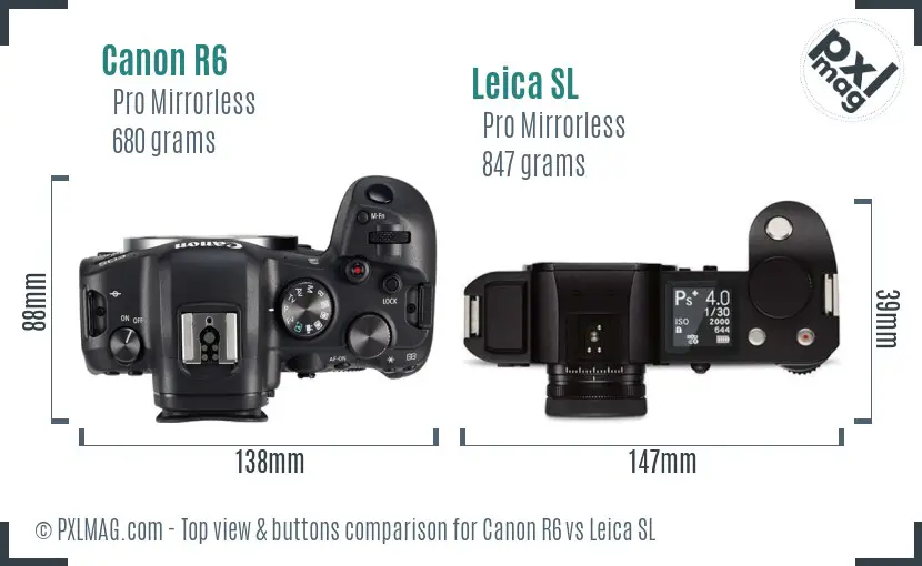 Canon R6 vs Leica SL top view buttons comparison