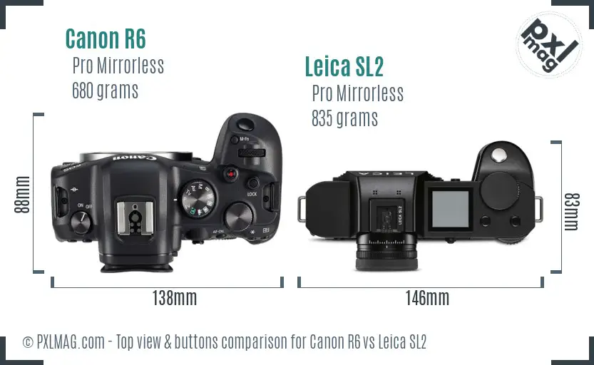 Canon R6 vs Leica SL2 top view buttons comparison