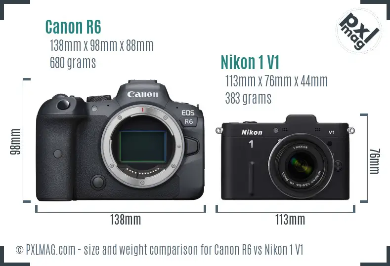 Canon R6 vs Nikon 1 V1 size comparison