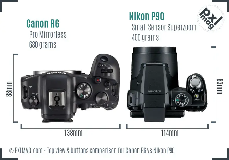 Canon R6 vs Nikon P90 top view buttons comparison
